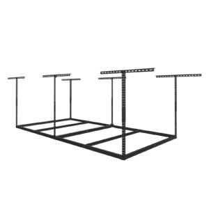 eshelf 4x8ft overhead garage storage rack wooden decking not included, heavy duty metal rack, adjustable ceiling dropdown, 600lbs weight capacity (black)