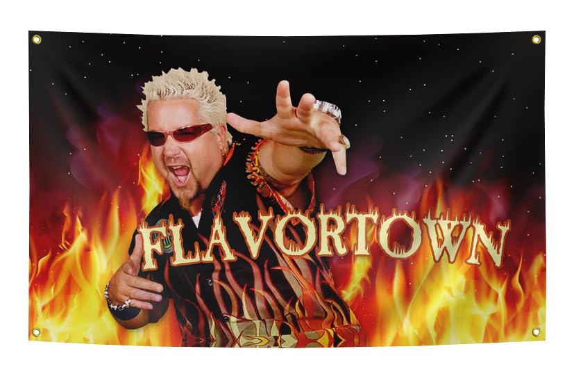 Generic Flavortown Guy Funny Flag 3X5FT Banner,Man Cave Wall Flag for College Dorm Room Frat Outdoor Parties Gift Tailgates,with 4 Brass Grommets.