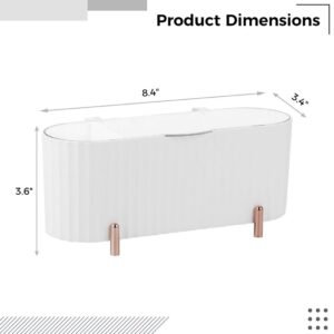 3-Slot Dressing Table Cosmetic Organizer, Clear Lid Countertop Cotton Swab Dispenser, Bathroom Vanity Cosmetic Cotton Pad Storage Box