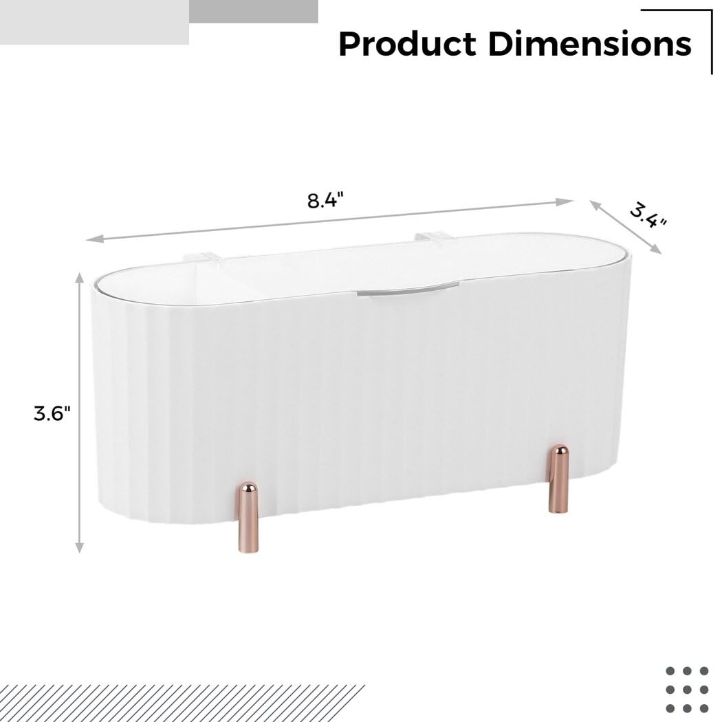 3-Slot Dressing Table Cosmetic Organizer, Clear Lid Countertop Cotton Swab Dispenser, Bathroom Vanity Cosmetic Cotton Pad Storage Box