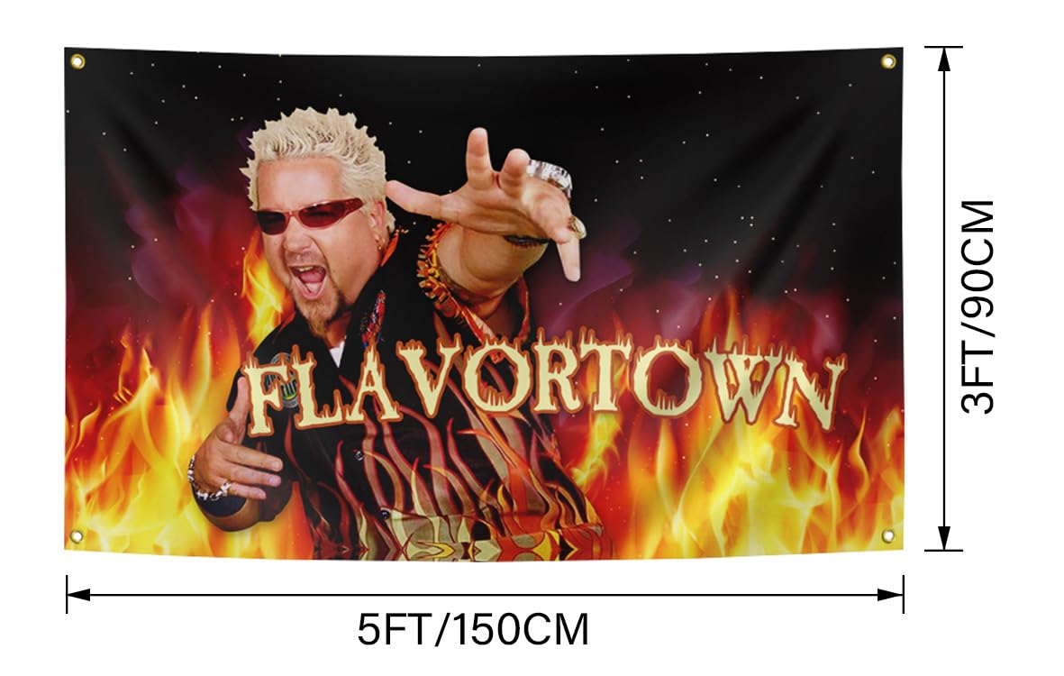 Generic Flavortown Guy Funny Flag 3X5FT Banner,Man Cave Wall Flag for College Dorm Room Frat Outdoor Parties Gift Tailgates,with 4 Brass Grommets.