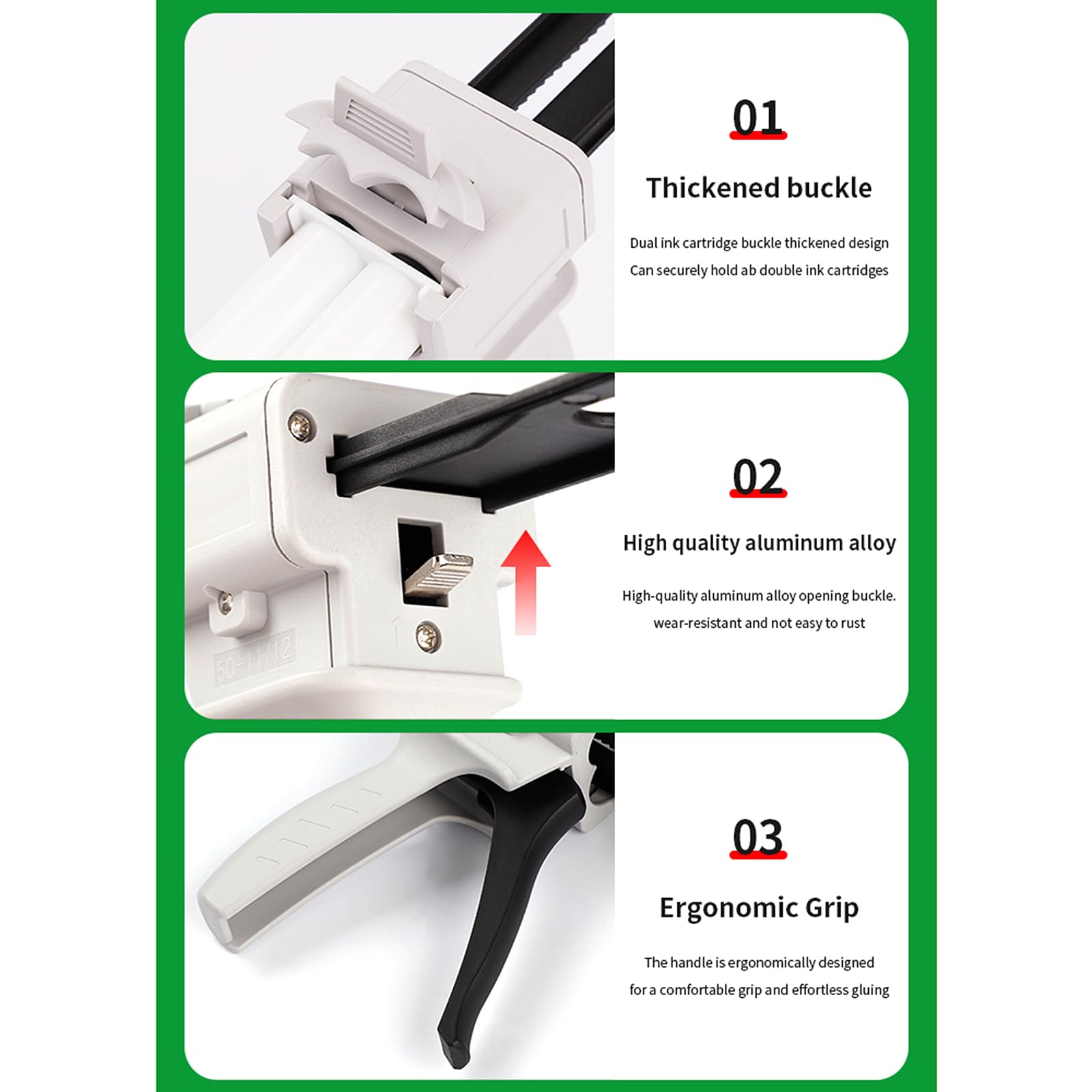 Dispensing gun AB glue gun 50ml two-component glue gun 1:1 epoxy glue gun dispensing gun, suitable for 1:1double cartridges, with 8pcs mixing nozzle