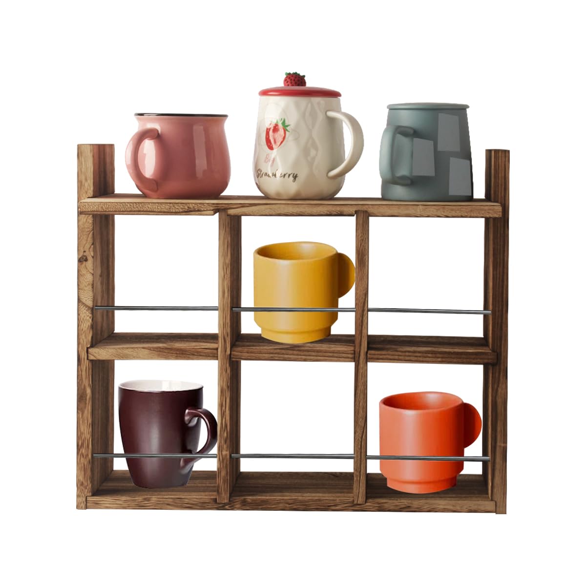 YIYUESHIJIU Coffee Mug Display Rack，Wooden Mug Cup Holder Shadow Box Shelf Wall Mounted cup shelf Mug Display And Organizer With Dustproof top plate (Carbonized)