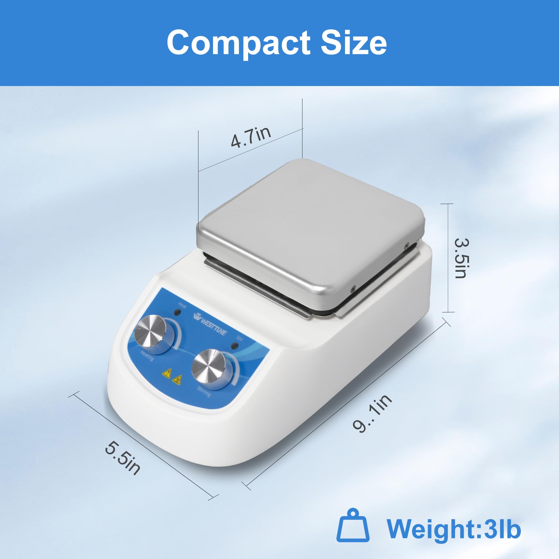 WEST TUNE Magnetic Stirrer Hot Plate Mixer Max 2000RPM Capacity 2000ML 4.7x4.7 inch Hotplate Stirrer Max 380℃/716℉