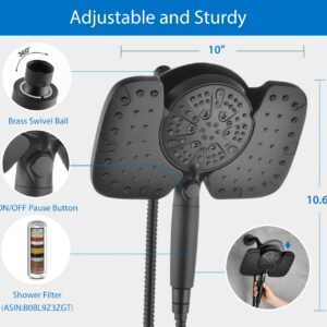 INAVAMZ Black Shower Heads with Handheld Spray Combo 2.5GPM: 10” Rainfall Shower Head & Detachable Shower Head, 10 Spray Settings Handheld Shower Head with ON/OFF Switch and 15-Stage Filter