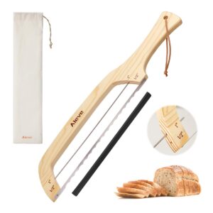 aieve bread bow knife for homemade bread with 2 thickness guide,wooden,16.5”