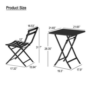 BOSTANA 3-Piece Bistro Set, Steel Folding Bistro Table and Chairs Set of 3 with 2 Chairs and 1 Square Table, Outdoor Indoor Patio Bistro Set for Patio Yard Garden, White