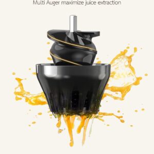 TUUMIIST Juicer Machines, Cold Press Juicer for Vegetable and Fruit with Upgraded Slow Juicing Technology, Powerful Motor and Reverse Function, Compact Size for Space-Saving Juicer, Black Gold