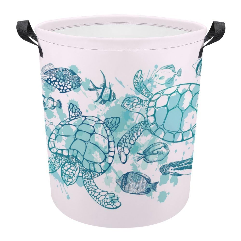 GACTIVITY Tropical Fish and Sea Turtle Laundry Hamper,Laundry Basket,Waterproof Storage Bin for Bedroom,Clothes Organizer Basket,Toys Box,Room Decor