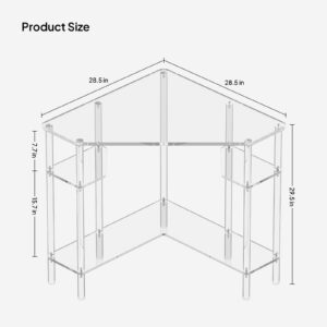 Eglaf Acrylic Triangle Corner Desk - Computer Desk with Storage for Small Space, 90-Degrees, 28.5 x 28.5 inches, Home Office Desk Study Desk, for Living Room, Bedroom, Office, Easy Assembly