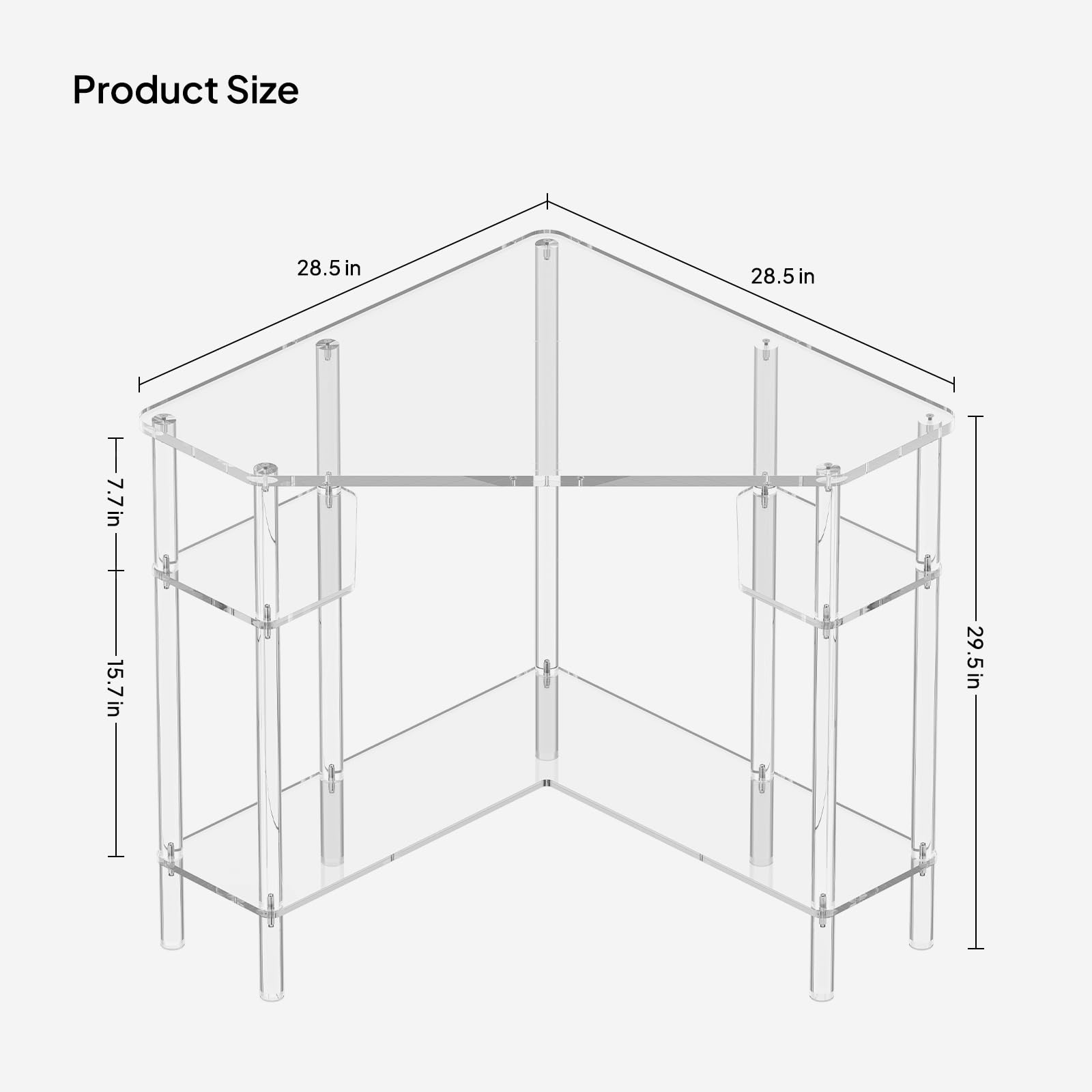 Eglaf Acrylic Triangle Corner Desk - Computer Desk with Storage for Small Space, 90-Degrees, 28.5 x 28.5 inches, Home Office Desk Study Desk, for Living Room, Bedroom, Office, Easy Assembly