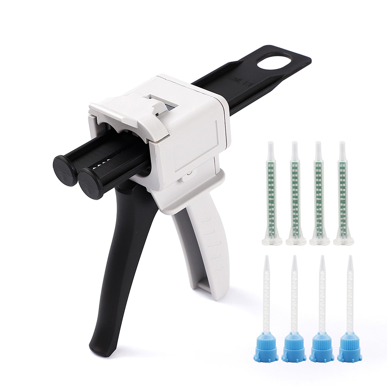 Dispensing gun AB glue gun 50ml two-component glue gun 1:1 epoxy glue gun dispensing gun, suitable for 1:1double cartridges, with 8pcs mixing nozzle