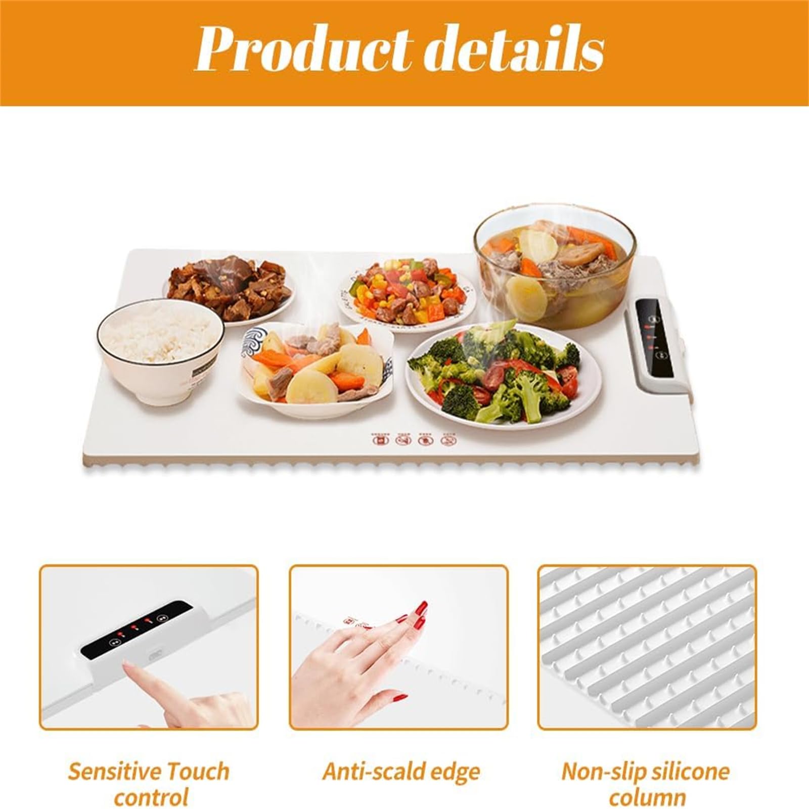 Fllora Food Warmer Mat, Adjustable Food Warmer, Silicone Electric Heating Tray for Food - Full Surface Heating, Nano-Material, Silicone Heating Tray Roll Up, 3 Temperatures, Auto Shut Off (1Set)