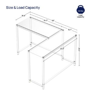 HMYHUM Acrylic Desk L Shaped, 50", Clear Corner Computer Desk for Home Office, Writing, Study, Modern, Easy Assembly