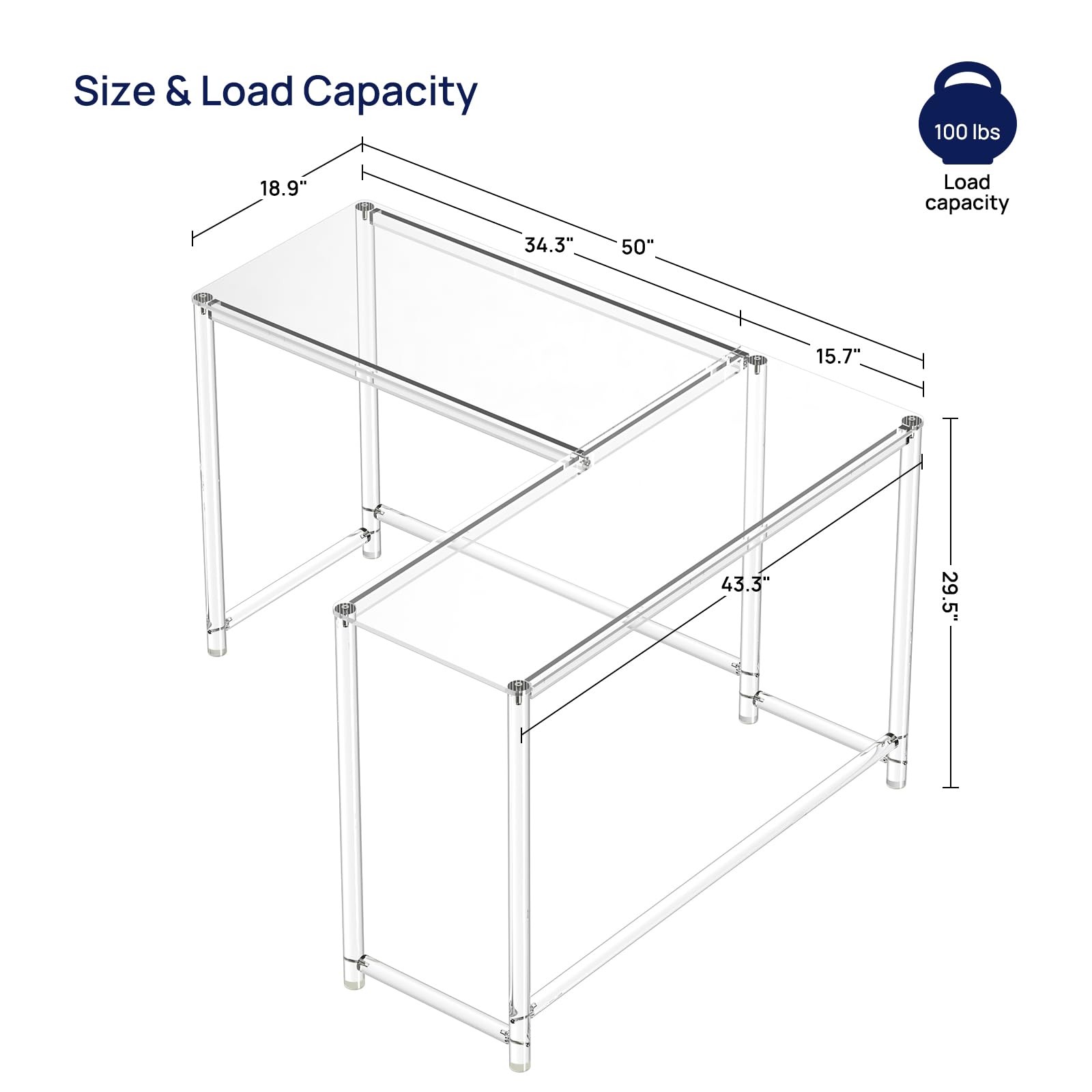 HMYHUM Acrylic Desk L Shaped, 50", Clear Corner Computer Desk for Home Office, Writing, Study, Modern, Easy Assembly