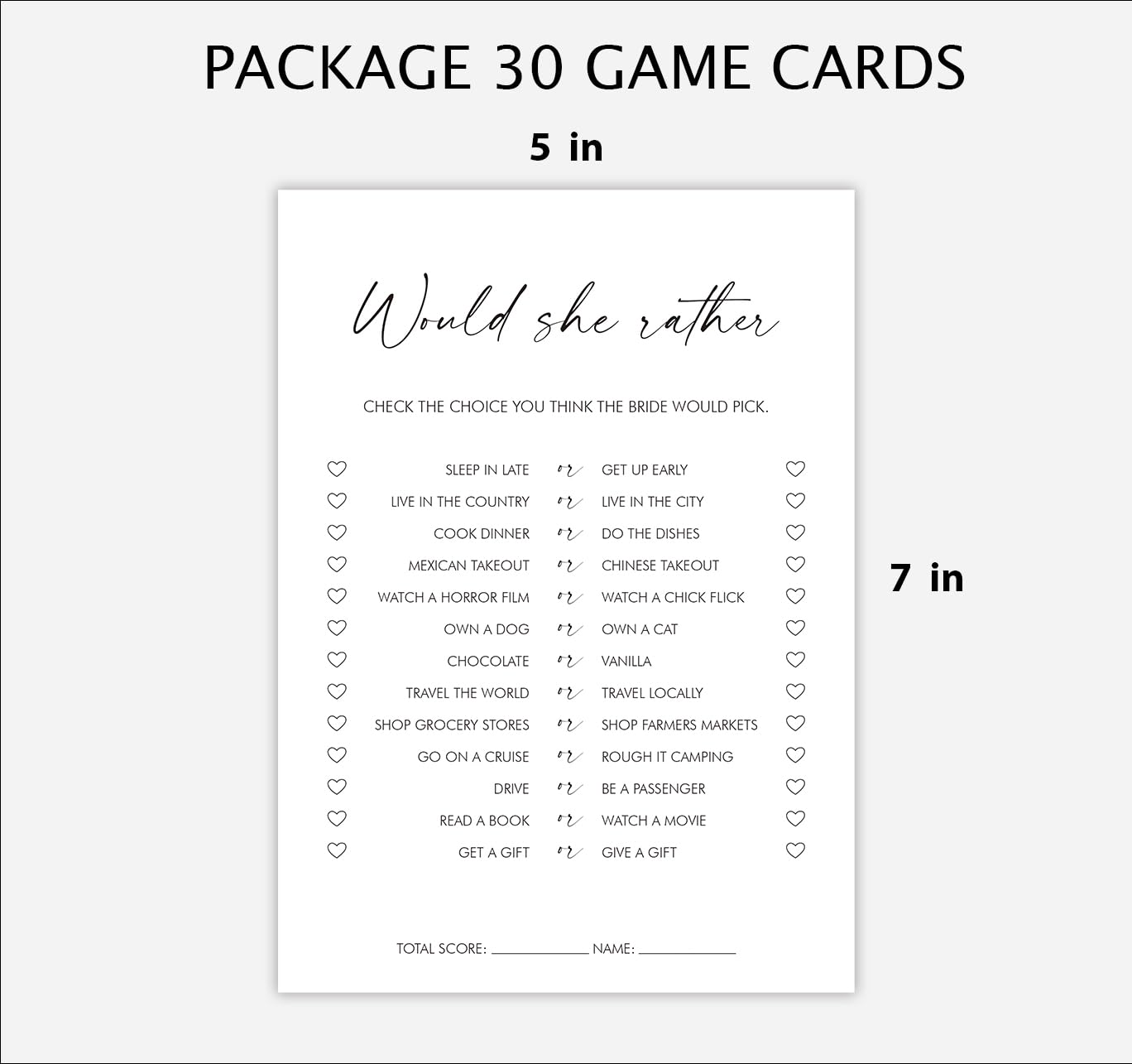 stizak Minimalism Bridal Shower Games, Would She Rather Games, 5 x 7 Inches, Wedding Shower Games, Bridal Shower, Bridal Shower Game Cards (xcbbs08)