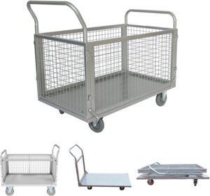 baiyoumei platform truck cart with cage,4in1 foldable hand truck flat cart 39"x24" heavy duty push cart dolly, load 1000lbs large flatbed hand truck cart for grocery, laundry, shelving, storage