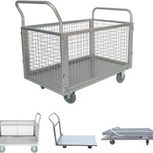 BaiYouMei Platform Truck Cart with Cage,4in1 Foldable Hand Truck Flat Cart 39"x24" Heavy Duty Push Cart Dolly, Load 1000lbs Large Flatbed Hand Truck Cart for Grocery, Laundry, Shelving, Storage