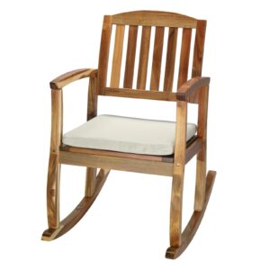 outvita outdoor acacia wood rocking chair, wooden rocker w/detachable washable cushions, patio rocker for porch garden patio indoor, natural