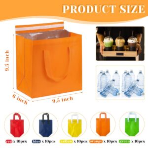 FUYCIEUM 50 Pcs Insulated Take Away Bags, 9.5 x 9.5 x 6 Inch Thermal Insulation Food Bag, Delivery Cooler Bag for Pizza Coffee Milk Hot Cold Food Catering Restaurant Picnic, Multicolor