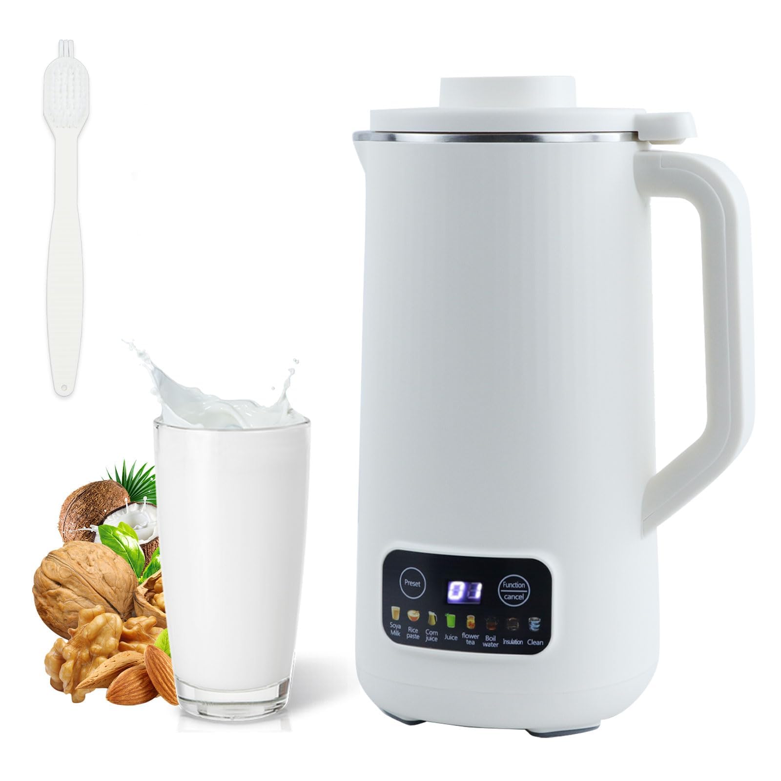 Yabound Nut Milk Maker, Automatic Soy Milk Maker, 20oz Nut Milk Maker Machine with Delay Start Keep Warm Self-Cleaning, Almond Milk Machin for Homemade Plant-Based Milk, Oat, Soy, Yogurt (White)