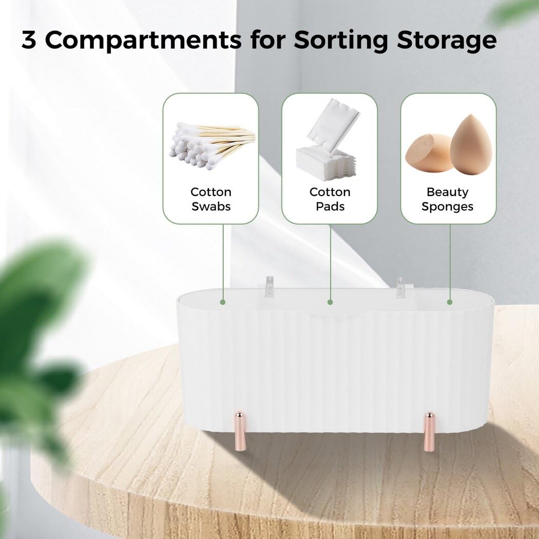 3-Slot Dressing Table Cosmetic Organizer, Clear Lid Countertop Cotton Swab Dispenser, Bathroom Vanity Cosmetic Cotton Pad Storage Box