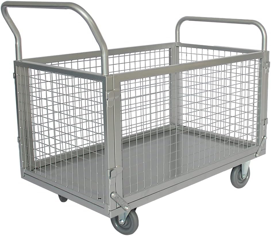 BaiYouMei Platform Truck Cart with Cage,4in1 Foldable Hand Truck Flat Cart 39"x24" Heavy Duty Push Cart Dolly, Load 1000lbs Large Flatbed Hand Truck Cart for Grocery, Laundry, Shelving, Storage