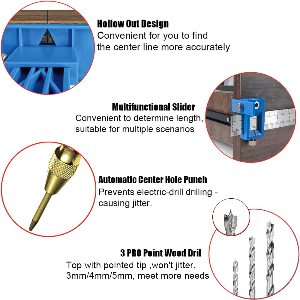 King&Charles Cabinet Hardware Jig, Cabinet Handle Jig + Automatic Hole Punch + Point Drill Bits, Cabinet Jig for Handles and Pulls on Drawers/Cabinets, Cabinet Hardware Template Tool Perfect Set.