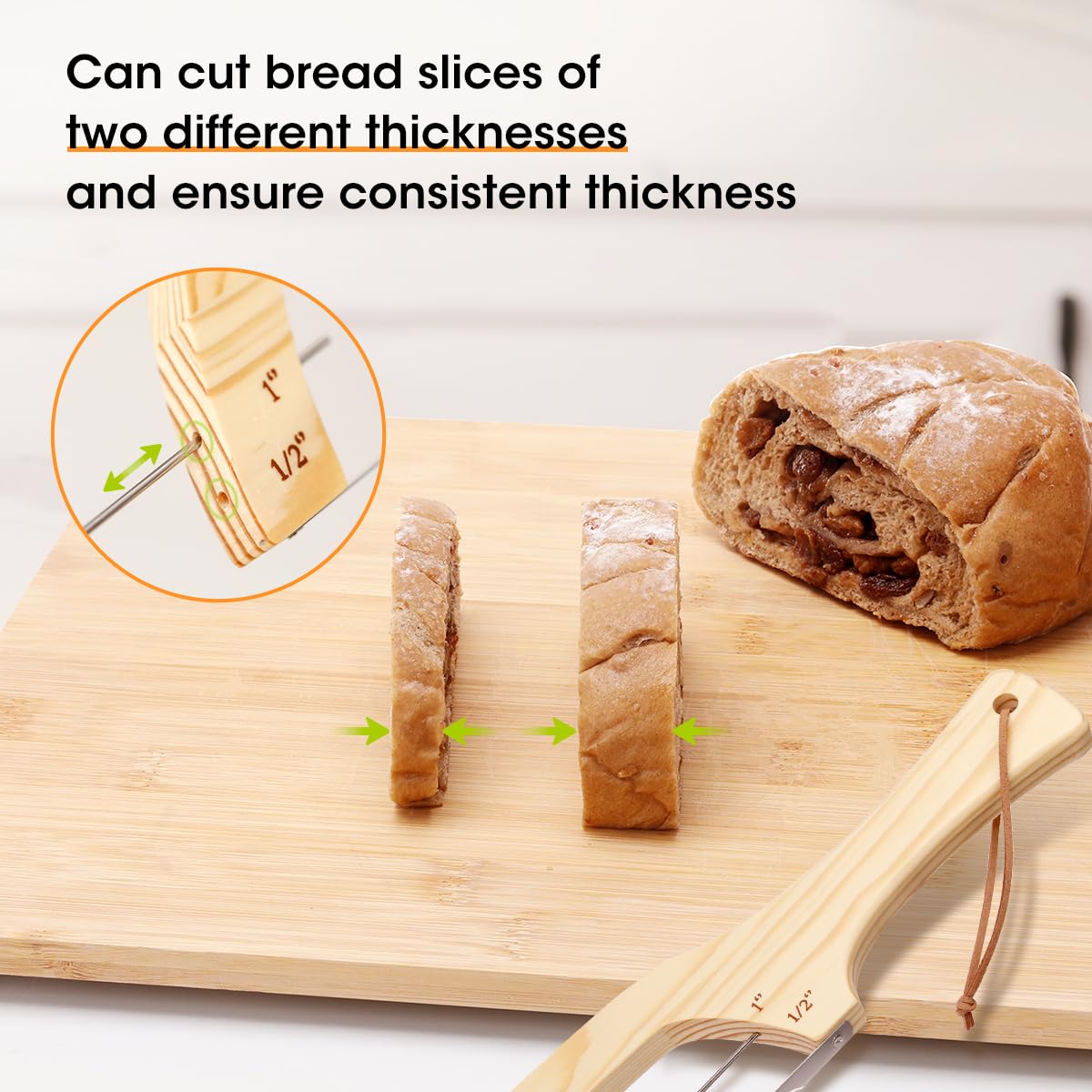 AIEVE Bread Bow Knife For Homemade Bread with 2 Thickness Guide,Wooden,16.5”