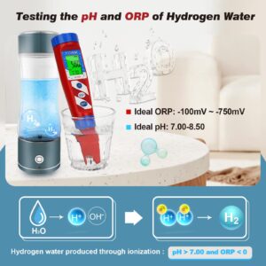 Hydrogen Water Tester, YINMIK 2024 Hydrogen Tester, Digital Hydrogen Water ppb/ppm Meter, Dissolved Hydrogen Test Pen, Accurate ORP Tester, 4 in 1 pH H2 ORP Temp Test kit for Hydrogen Water Bottle