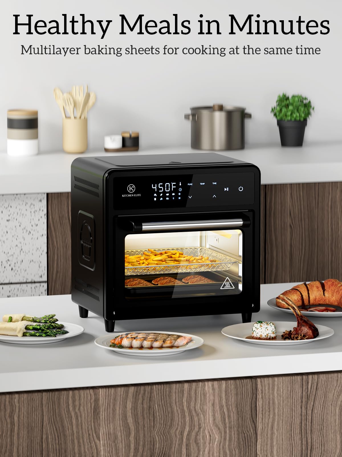 Kitchen Elite Air Fryer Toaster Oven Combo, 12.6 QT Stainless Steel Airfryer 10 in 1, Convection Oven Countertop 450°F, Non-Toxic for Bake, Roast, Reheat, Broiler, Dehydrate with Digital Touch Screen