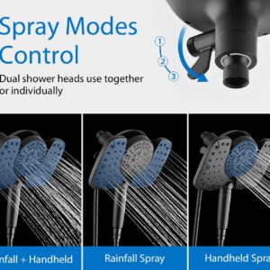 INAVAMZ Black Shower Heads with Handheld Spray Combo 2.5GPM: 10” Rainfall Shower Head & Detachable Shower Head, 10 Spray Settings Handheld Shower Head with ON/OFF Switch and 15-Stage Filter