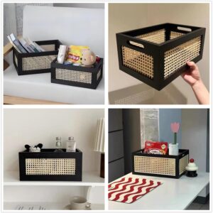 QRZLP Storage Basket, Wooden Bamboo Weaving Storage Basket Hand-Woven Desktop Storage Bins for Toys, Snacks, Office/Home Supplies, Cosmetics, etc. (S)