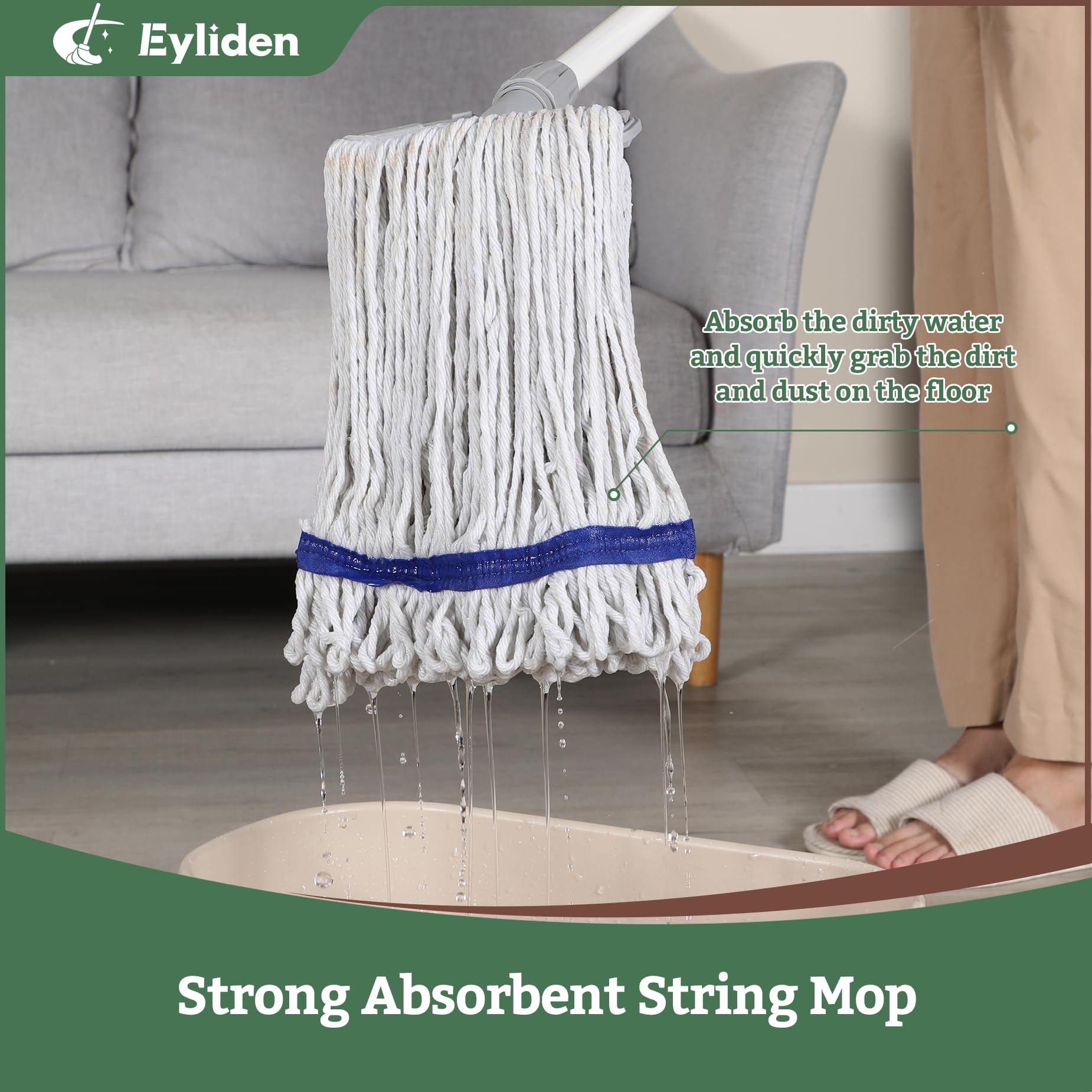 Eyliden 3 Pack Mop Heads Replacement, Universal Commercial Mops for Floor Cleaning, Looped-End Cotton Mop Head Refills for Multi-Surface, Home Industrial Wood Tile