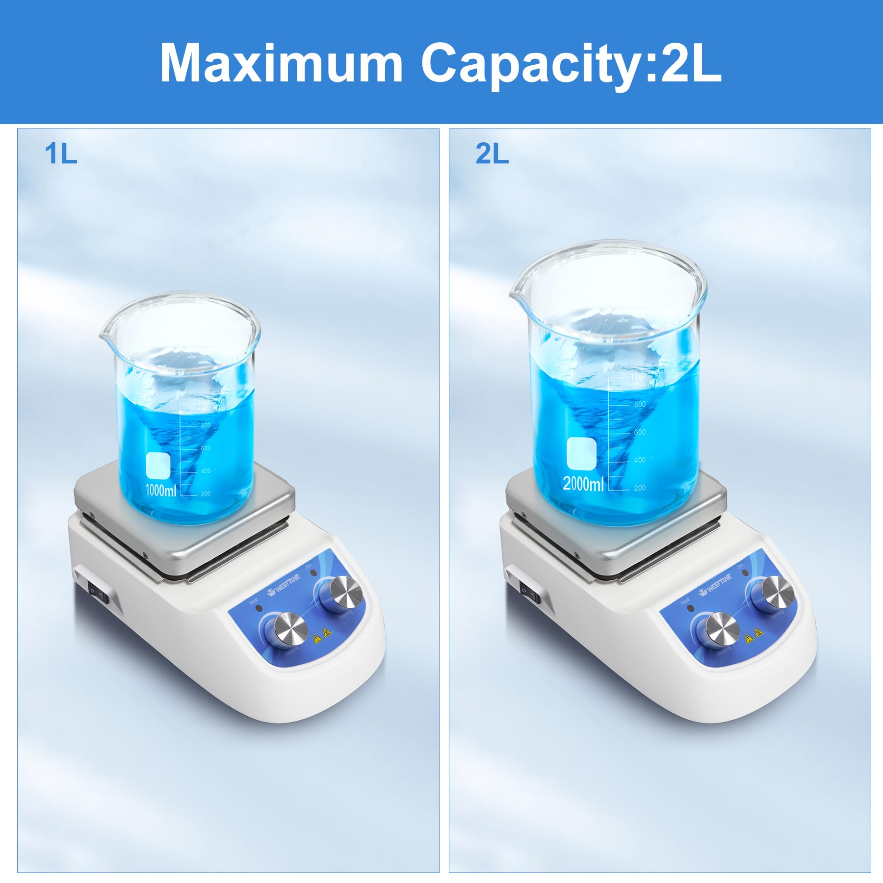 WEST TUNE Magnetic Stirrer Hot Plate Mixer Max 2000RPM Capacity 2000ML 4.7x4.7 inch Hotplate Stirrer Max 380℃/716℉