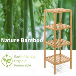 OUTREE 4-Tier Bamboo Shelf, Bamboo Bookshelf, Freestanding Storage Stand, Bathroom Storage Organizer for Living Room, Bedroom, Office, Bathroom, Study Room, Easy Assembly