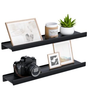 dancrul floating shelves for wall, wall mounted shelves with lip for storage, metal display shelves for home decor, kitchen/living room/bedroom/bathroom shelves, black 20 inch 2 pack