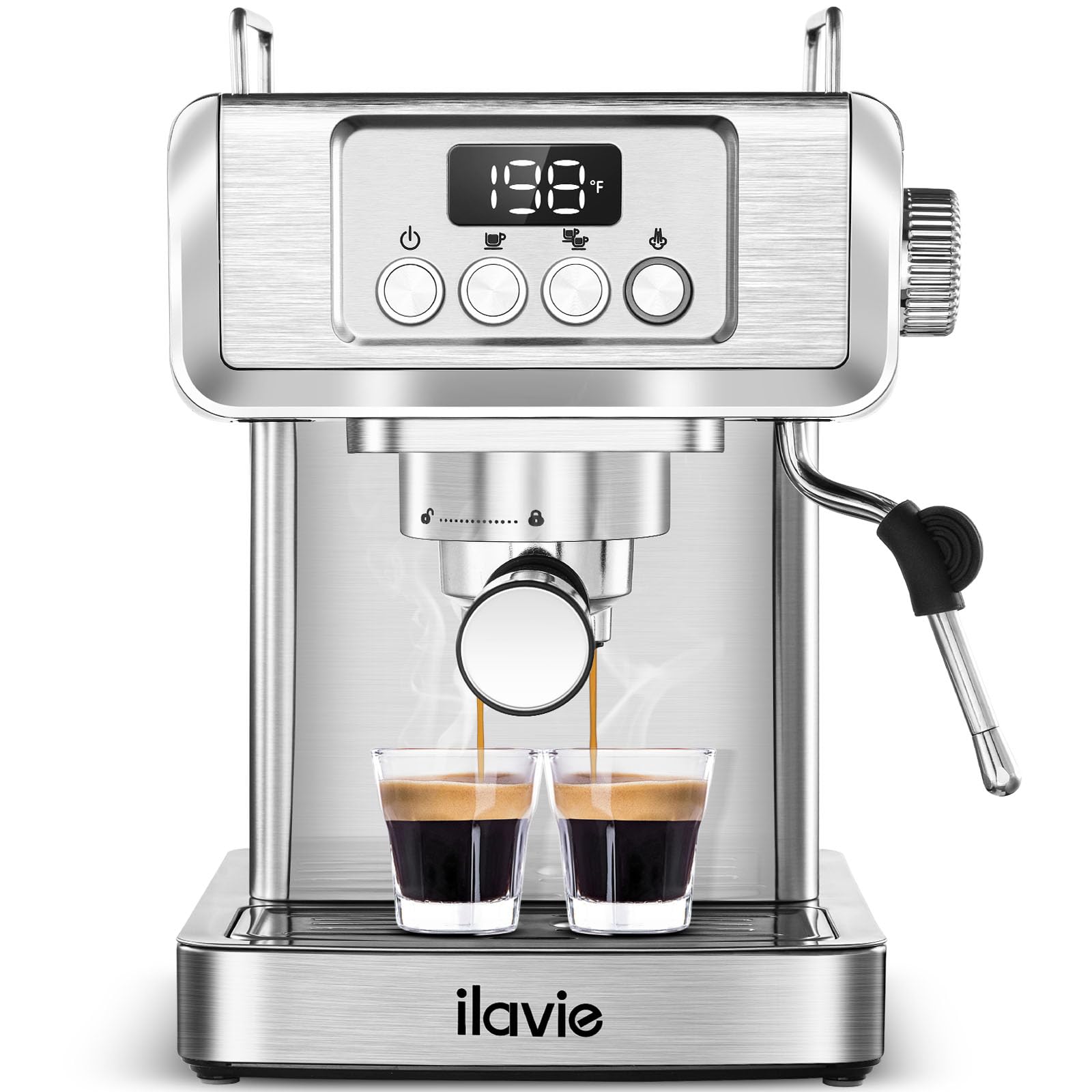 ILAVIE Espresso Machine 20 Bar, Professional Espresso Maker Cappuccino Machine with Steam Milk Frother, Stainless Steel Espresso Coffee Machine with 61oz Removable Water Tank, for Home Office Dad Mom