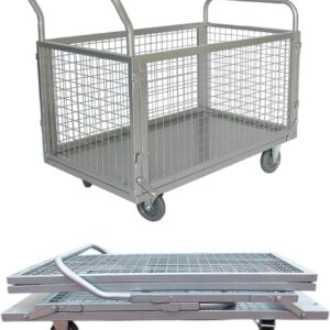 BaiYouMei Platform Truck Cart with Cage,4in1 Foldable Hand Truck Flat Cart 39"x24" Heavy Duty Push Cart Dolly, Load 1000lbs Large Flatbed Hand Truck Cart for Grocery, Laundry, Shelving, Storage