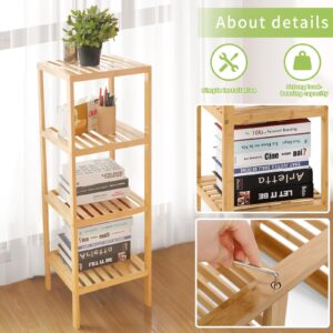 OUTREE 4-Tier Bamboo Shelf, Bamboo Bookshelf, Freestanding Storage Stand, Bathroom Storage Organizer for Living Room, Bedroom, Office, Bathroom, Study Room, Easy Assembly