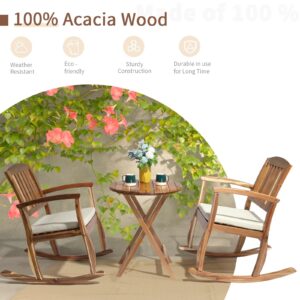 Outvita Outdoor Acacia Wood Rocking Chair, Wooden Rocker w/Detachable Washable Cushions, Patio Rocker for Porch Garden Patio Indoor, Natural