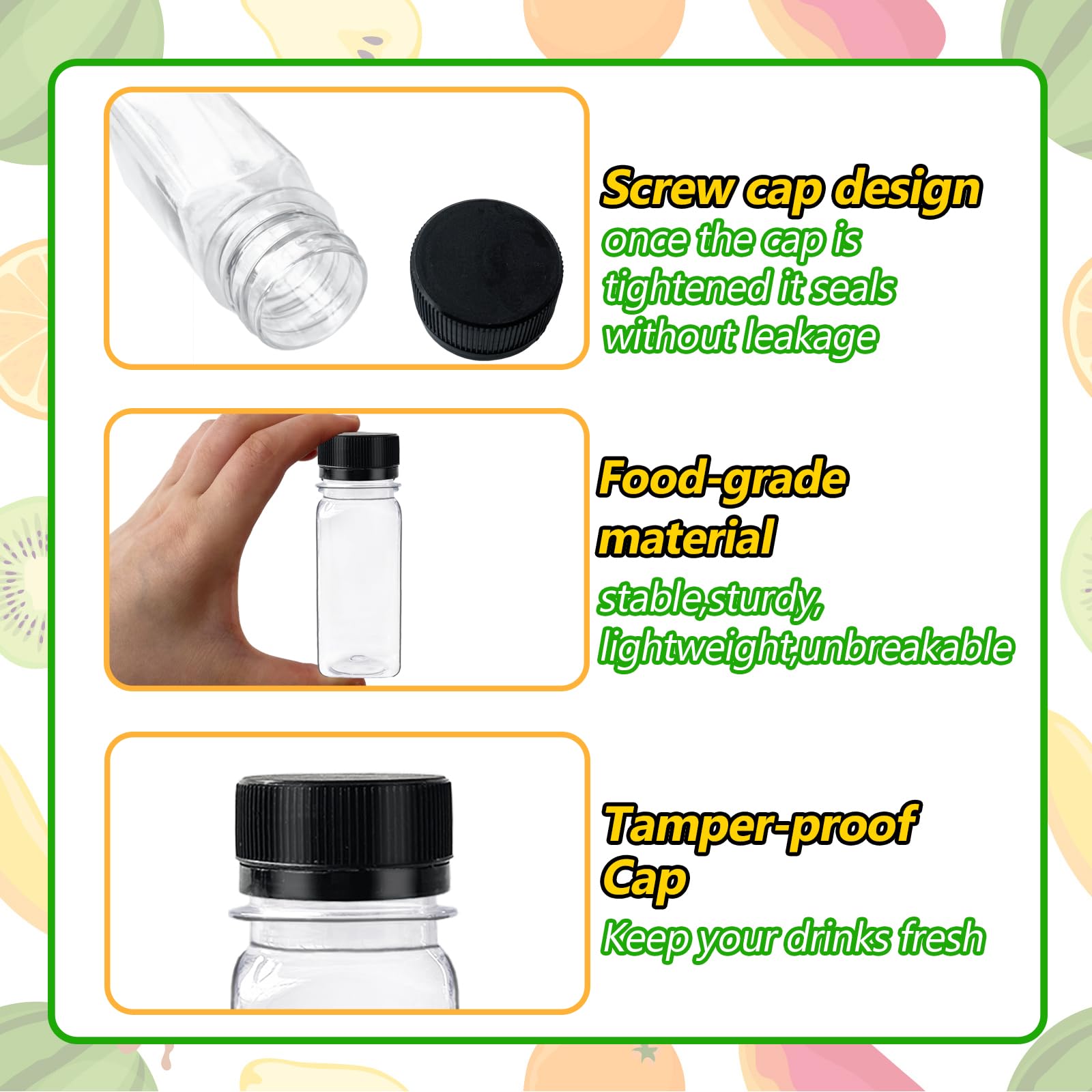 Haawooky 30PCS 2oz Small Plastic Shot Bottles with Caps,Reusable Clear Juice Containers,Empty Plastic Containers with 10 Funnels for Ginger Shots,Liquids,Beverages