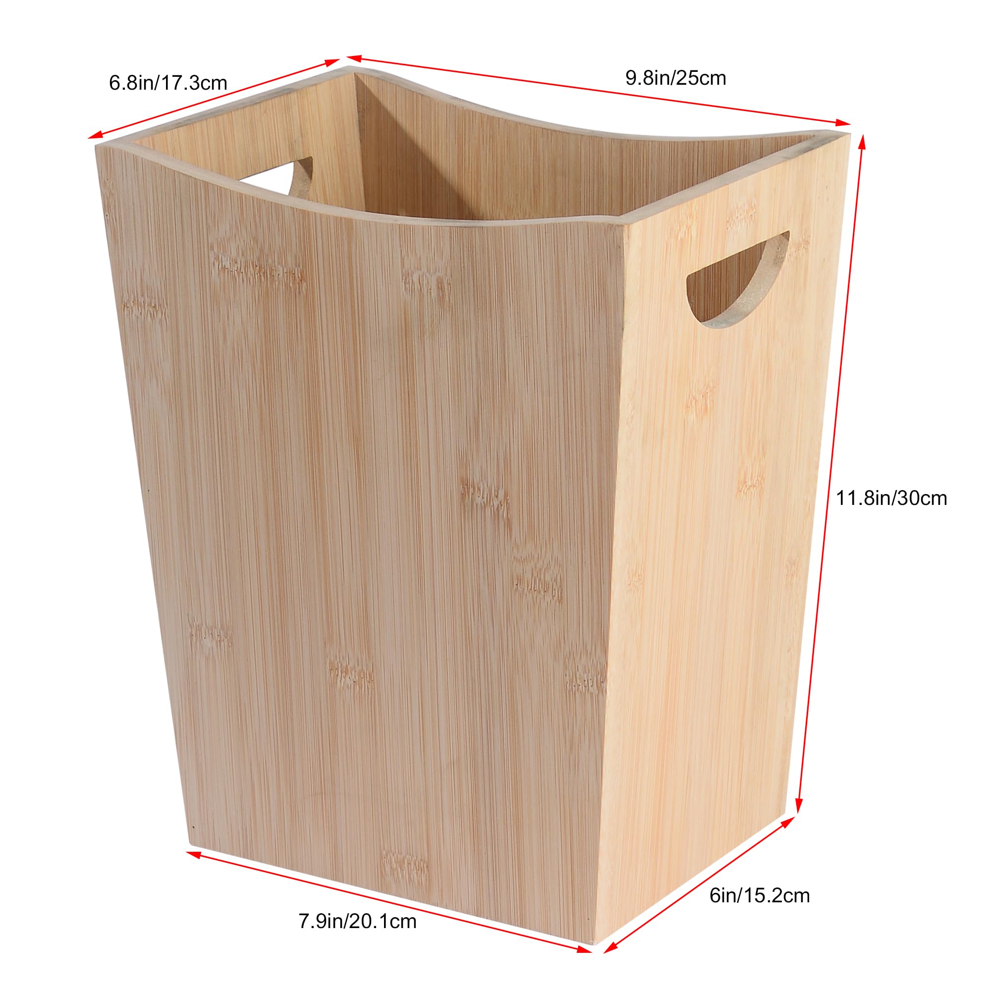 Bamboo Trash can，11.8" x 9.8" x 6"Small Waste Basket with Handles，Wooden Trash cans are Suitable for Offices, Bedrooms, Kitchens, and bathrooms