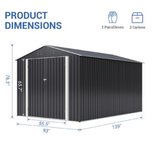 Polar Aurora 8 x 12 FT Outdoor Storage Shed, Metal Garden Shed with Updated Frame Structure, Tool Sheds for Backyard Garden Patio Lawn Black