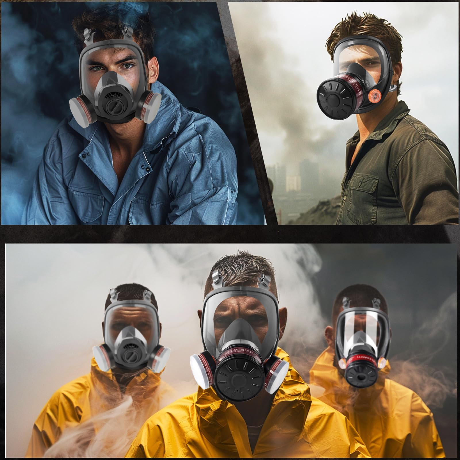 UXLXLK Full Face Gas Mask: Gas Masks Survival Nuclear and Chemical with 40mm & P-A-1 Activated Carbon Filter Full Face Respirator Mask Used for Dust Spray Machining Soldering Polishing Welding