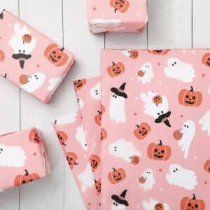 JarThenaAMCS 100 Sheet Halloween Tissue Paper Little Boo Gift Wrapping Paper Pink Pumpkin Ghost Decorative Art Paper for DIY Crafts Birthday Party Supplies, 14 x 20 Inch