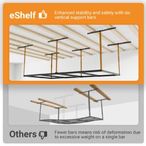 eShelf 4x8ft Overhead Garage Storage Rack Wooden Decking Not Included, Heavy Duty Metal Rack, Adjustable Ceiling Dropdown, 600lbs Weight Capacity (Black)