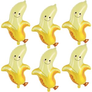 Banana Balloons, 6 Pcs Cute Banana Foil Balloons, 28 Inch Large Cute Fruit Mylar Balloons for Banana Themed Party Decoration Birthday Baby Shower