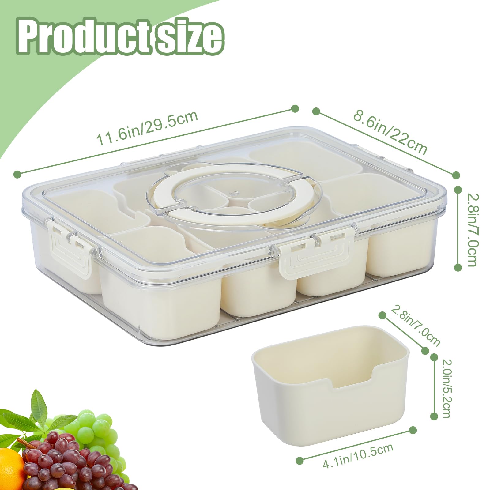 Divided Serving Tray with Lid and Handle, 2Pcs Snack Containers Travel Snackle Box Clear Organizer Food Storage Fresh-keeping Box for Candy Fruits Nuts Snacks, BPA Free