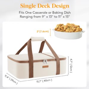 LUNCIA Insulated Casserole Carrier for Hot or Cold Food, Lasagna Lugger Tote for Potluck Parties/Picnic/Cookouts, Fits 9"×13" Baking Dish, Cream